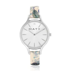 Montre chromée cuir fleur