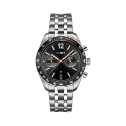 Montre CLUSE ARAVIS Homme cadran noir bracelet acier inoxydable gris clair