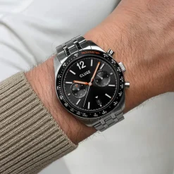 Montre CLUSE ARAVIS Homme cadran noir bracelet acier inoxydable gris clair