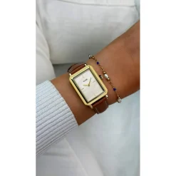 Montre CLUSE Fluette femme cadran blanc bracelet cuir marron