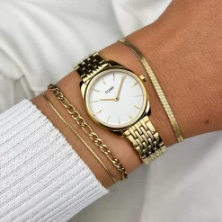 Montre CLUSE Féroce femme cadran blanc bracelet acier doré