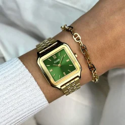 Montre CLUSE Gracieuse femme cadran vert bracelet acier doré