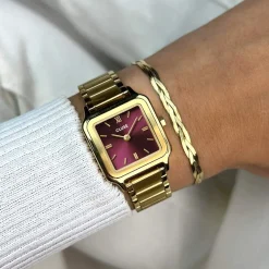 Montre CLUSE Gracieuse Petite femme cadran rouge bracelet acier doré