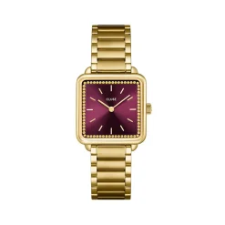 Montre CLUSE LA TETRAGONE Femme cadran rouge bracelet acier inoxydable doré