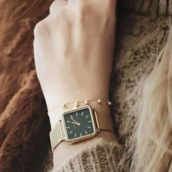 Montre CLUSE La Tétragone femme cadran vert bracelet acier doré