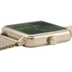 Montre CLUSE La Tétragone femme cadran vert bracelet acier doré
