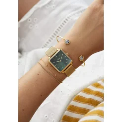 Montre CLUSE La Tétragone femme cadran vert bracelet acier doré