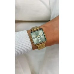 Montre CLUSE La Tétragone Multifunction femme cadran vert bracelet acier doré
