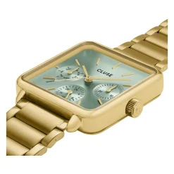 Montre CLUSE La Tétragone Multifunction femme cadran vert bracelet acier doré