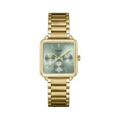 Montre CLUSE La Tétragone Multifunction femme cadran vert bracelet acier doré