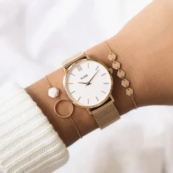 Montre CLUSE Minuit femme cadran blanc bracelet acier rose or