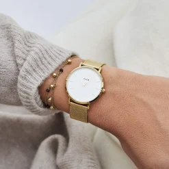 Montre CLUSE Minuit femme cadran blanc bracelet acier doré