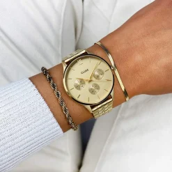 Montre CLUSE Minuit Multifunction femme cadran doré bracelet acier doré