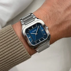 Montre CLUSE QUADRUS Homme cadran bleu bracelet acier inoxydable gris clair