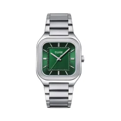 Montre CLUSE QUADRUS Homme cadran vert bracelet acier inoxydable gris clair