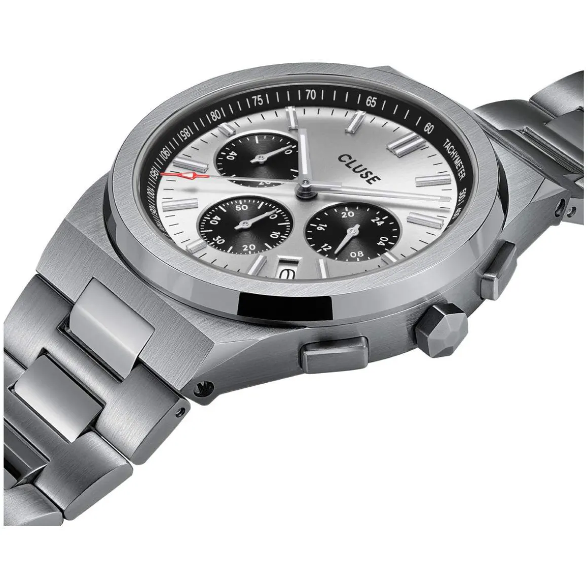 Montre CLUSE Vigoureux Chrono homme cadran noir bracelet acier