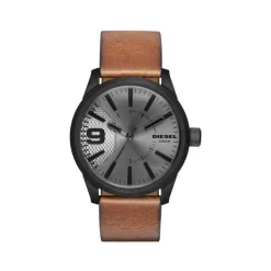 Montre Diesel homme acier noir cuir marron