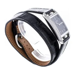 Montre d'occasion Hermès Cape Cod femme acier bracelet cuir noir