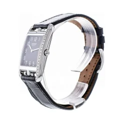 Montre d'occasion Hermès Cape Cod femme acier bracelet cuir noir