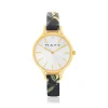 Montre doree jaune cuir fleur