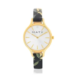 Montre doree jaune cuir fleur