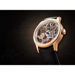 Montre EARNSHAW Bauer homme automatique acier doré rose bracelet cuir marron foncé