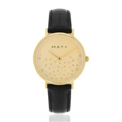Montre femme acier doré bracelet cuir noir