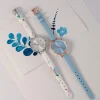 Montre femme chromée bracelet cuir fleurs tropicales