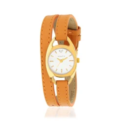 Montre femme dorée bracelet cuir orange double tour
