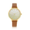 Montre femme dorée bracelet synthétique marron