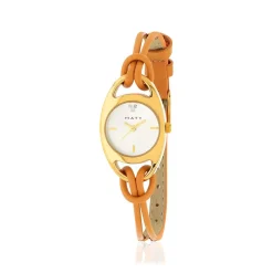 Montre femme dorée jaune bracelet cuir orange