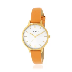 Montre femme dorée jaune bracelet cuir orange