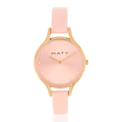 Montre femme dorée rose bracelet cuir rose