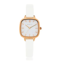 Montre femme dorée rose bracelet cuir blanc