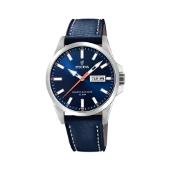 Montre Festina homme acier cuir bleu
