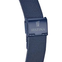 Montre Festina homme automatique acier  bleu cadran squelette bracelet acier bleu maille milanaise