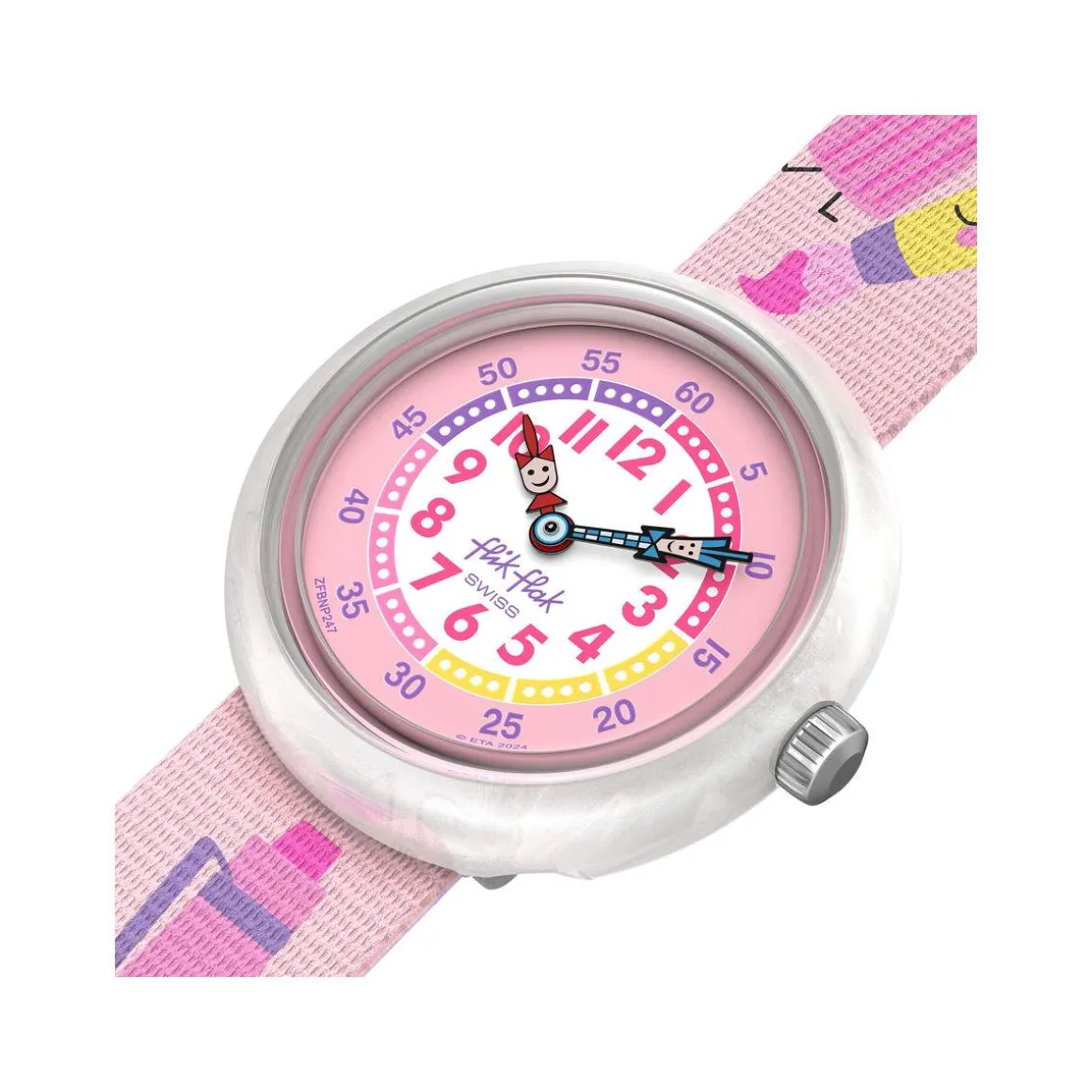 Montre FLIK FLAK Classroom Creations enfant cadran bleu bracelet pet recycle rose