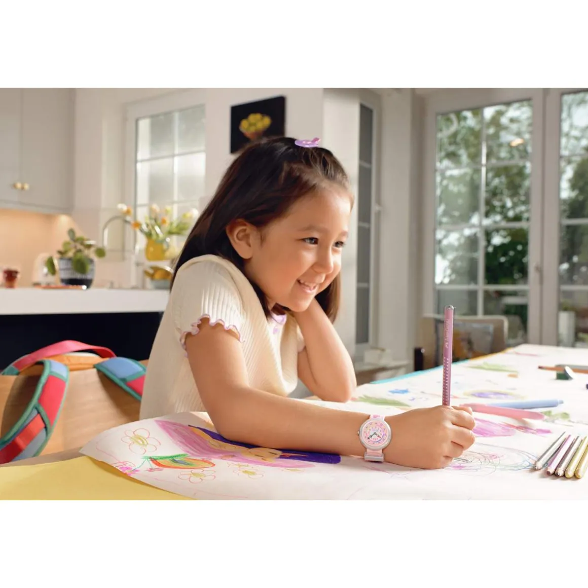 Montre FLIK FLAK Classroom Creations enfant cadran bleu bracelet pet recycle rose