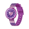 Montre Flik Flak Color my life Stripy Glitter enfant plastique biosourcé bracelet PET recyclé rose