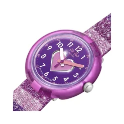 Montre Flik Flak Color my life Stripy Glitter enfant plastique biosourcé bracelet PET recyclé rose