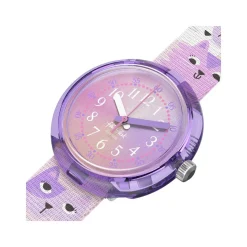 Montre FLIK FLAK CUTIE KITTY enfant cadran violet bracelet pet recycle rose