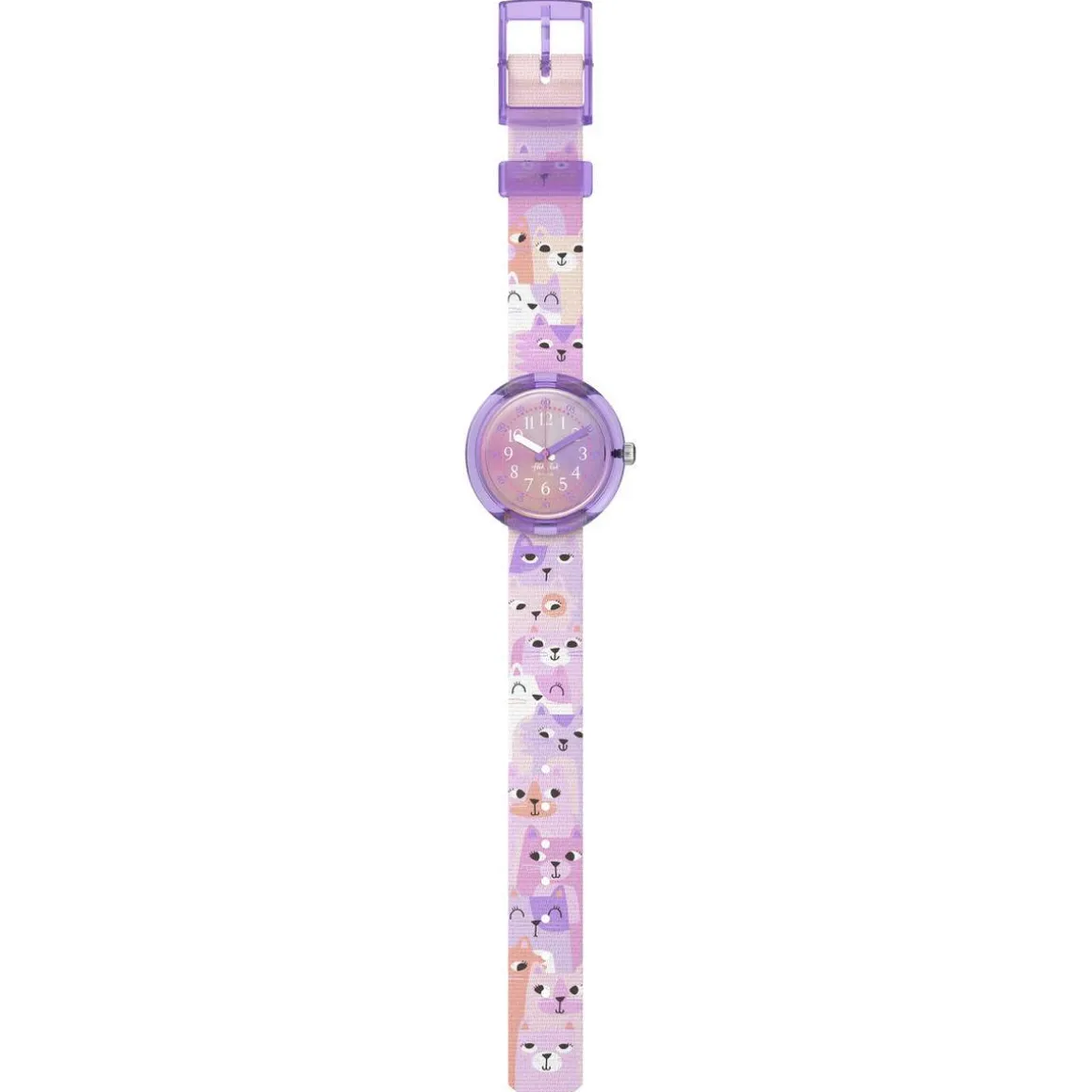 Montre FLIK FLAK CUTIE KITTY enfant cadran violet bracelet pet recycle rose