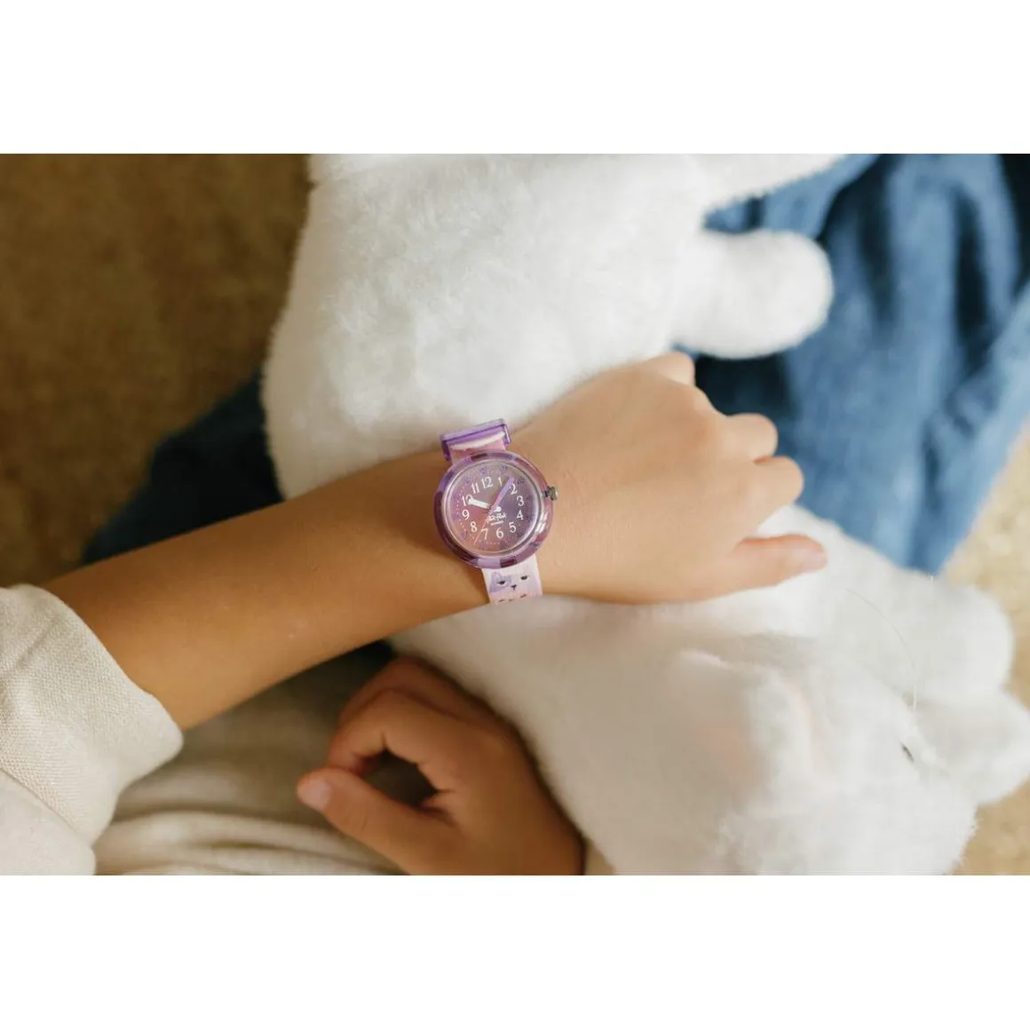 Montre FLIK FLAK CUTIE KITTY enfant cadran violet bracelet pet recycle rose