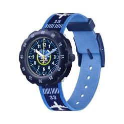 Montre Flik Flak Future dreams Take off enfant plastique biosourcé bracelet PET recyclé bleu