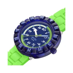 Montre FLIK FLAK NEONBRICK enfant cadran bleu bracelet silicone vert