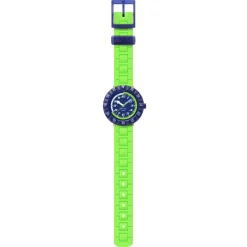 Montre FLIK FLAK NEONBRICK enfant cadran bleu bracelet silicone vert