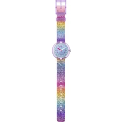 Montre FLIK FLAK SHINE IN RAINBOW enfant bracelet tissu recyclé rose