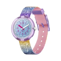 Montre FLIK FLAK SHINE IN RAINBOW enfant bracelet tissu recyclé rose