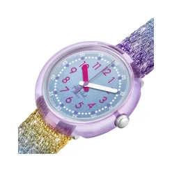 Montre FLIK FLAK SHINE IN RAINBOW enfant bracelet tissu recyclé rose