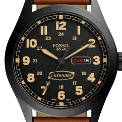 Montre FOSSIL Defender homme solaire acier noir bracelet cuir marron